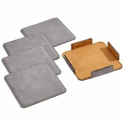 Coasters, Set Of 4 Grey With Holder -Gift Sales 2024 5823