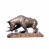 Rhino Statue On Marble Base In Bronze