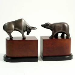 Bear And Bull Book Ends 6 Lbs Burlwood