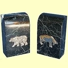 Stock Market Bull & Bear Bookend 11 Lbs Black And White Marble