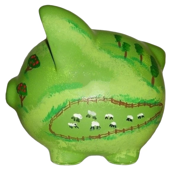 Farmland Piggy Bank With Sheep, Apples, Grassland 1 Farmland Piggy Bank With Sheep, Apples, Grassland